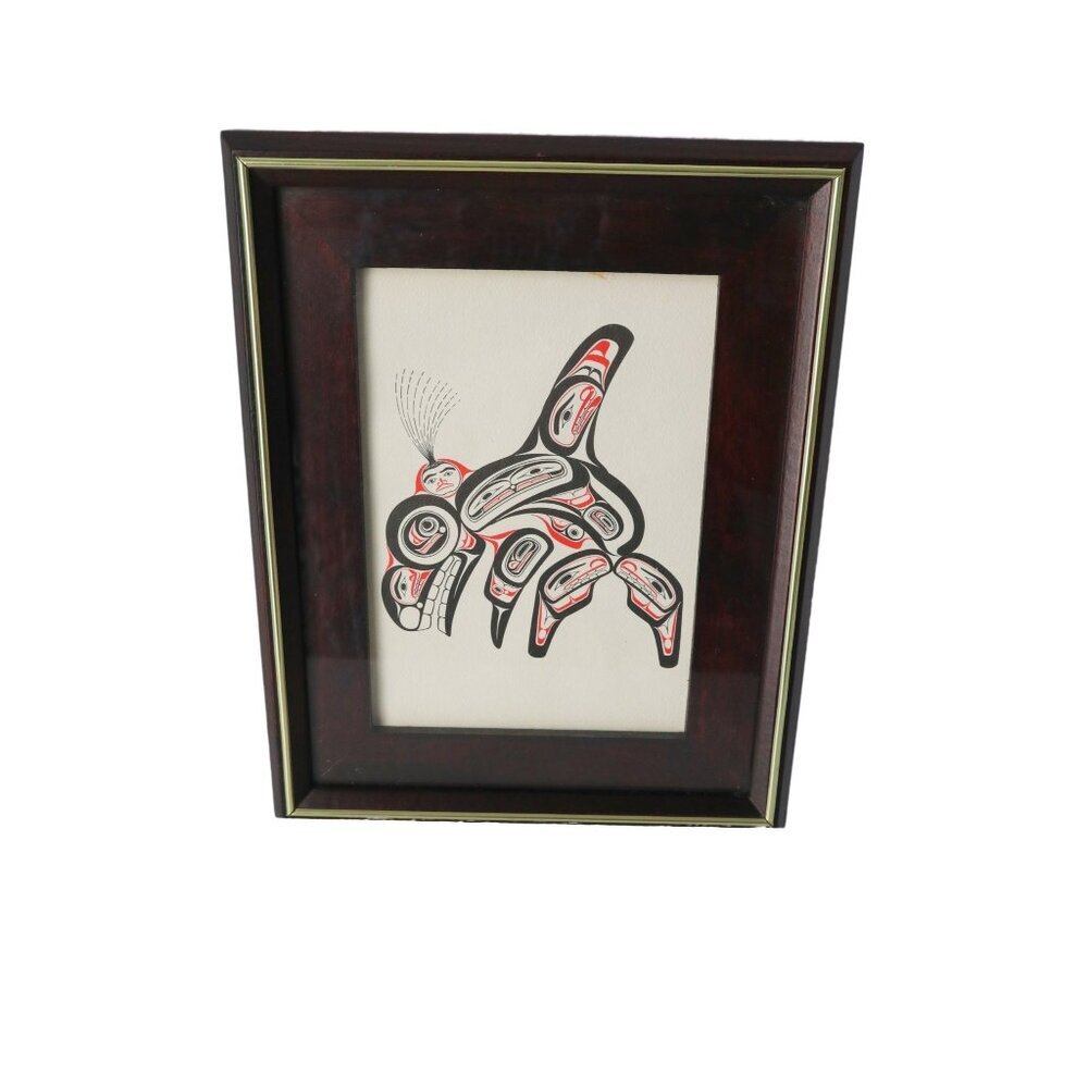 Bill Reid Haida Print Killer Whale Black and Red Series Matted Art Card Framed